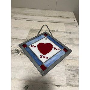 Stained glass hanging picture He We heart You